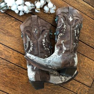 Corral Snakeskin Inlay Turquoise Studded Boots